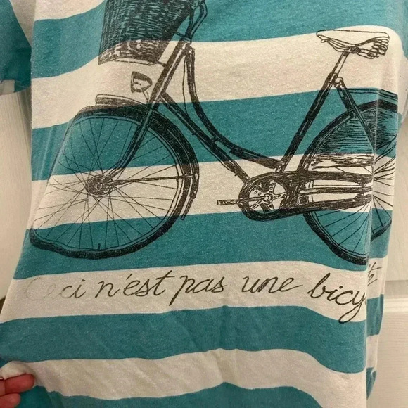 Vintage, Striped Tshirt with Bicycle Design, Sz L - Picture 2 of 5